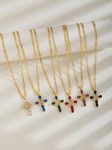 1 chiếc vòng cổ thời trang cổ điển Cubic Zirconia trang trí hình bầu dục Đức mẹ đồng trinh & mặt dây chuyền thánh giá cho bé gái trang sức hợp thời trang cho trẻ em quà tặng sinh nhật để trang trí hàng ngày - Nhiều màu - Xem 4