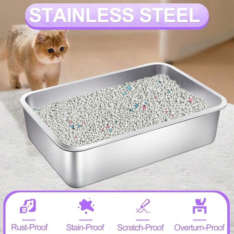 3Pcs Stainless Steel Cat Litter Boxes Extra Large Metal Litter Boxes