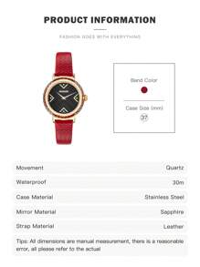 Missoni 雪佛龙手链手表 瑞士制造女士石英手表 带光学锯齿形图案 红色皮革表带手表 37 毫米表壳 - 紅色 - 查看 6