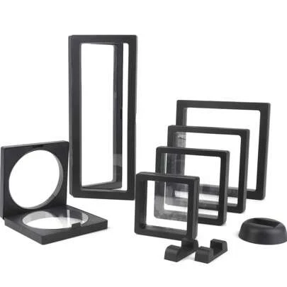 PE薄膜黑色珠寶收納盒3D包裝盒，寶石自由站立懸浮框膜戒指耳環項鍊展示