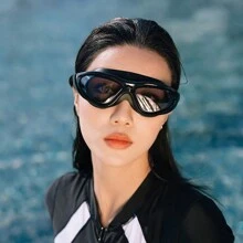 防水防雾高清游泳镜一体式大框高清防水防雾游泳镜内置耳塞用于水上运动保护眼睛可自由调节的泳镜配专业水上运动游泳装备游泳训练用品、沙滩必需品、沙滩配件、泳池浮板
