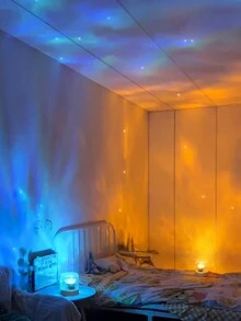 1pc Water Wave Atmosphere Light, 16 Colors RGB Projection Lamp, USB Powered Rotating Dynamic Flame Water Wave Atmosphere Light, LED Gift For Living Room, Bedroom, Bedside, Romantic Lamp, Bedroom, Room, Live Streaming Background Romantic Projection - Clear - View 4