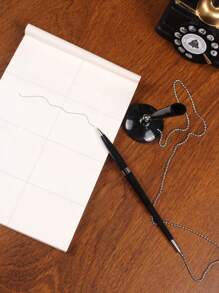 1pc High-End Black Business Signing Pen With Desk Attachment, Suitable For Office, Bank, And Other Formal Settings. Comes With Adhesive Strip And Retractable Cord To Prevent Loss. Back To School