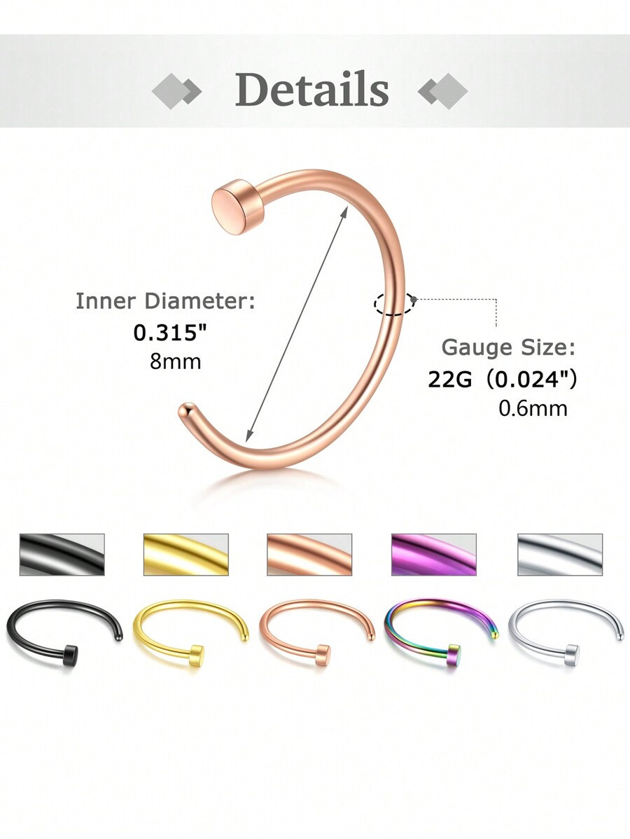 22ゲージ ステンレススチール 鼻ピアス 34個セット ノーズフープ ノーズスクリュー ノーズスタッド SHEIN JAPAN