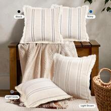 1pc Striped Fringed Pillowcase