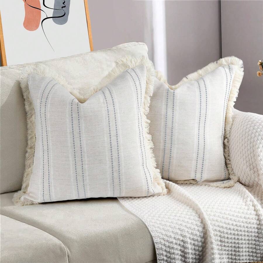 1pc Striped Fringed Pillowcase