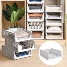 LIVINGANDHOME 1 Piece Foldable Stackable Clothes Storage Organiser Basket,Drawer Storage Basket,Home DIY Layered Divider Drawer Rack,Wardrobe Storage Box Organizer,Sliding Cabinet Drawer Storage Shelf Organzier For Wardrobe Cupboard Kitchen Bathroom Office - Grey - View 6