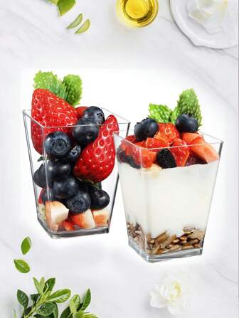10 Pièces Grande Tasse De Mousse En Plastique Transparent De Forme Carrée De 160 Ml, Tasse De Dessert De Pudding