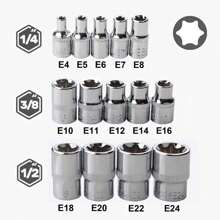 14Pcs Female E-Torx Star Socket Set With Case, 1/4, 3/8, 1/2 In. Drive External Star Socket Set Torque Socket Set Includes E4-E24 Sizes - Black - View 2