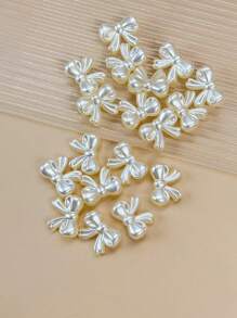 20pcs Fashionable White Pearl Bowknot Shaped Beads With Hole, DIY For Cellphone Chain, Necklace And Jewelry Making - Bow Beads - View 4