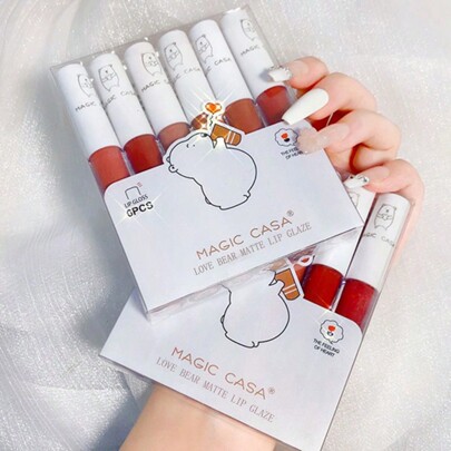 MAGIC CASA Conjunto de 6 brillos de labios lindos de oso de MAGIC CASA, lápiz labial mate hidratante de larga duración