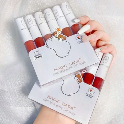  MAGIC CASA 可愛小熊唇釉6入套裝，持久啞光保濕口紅