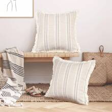 1pc Striped Fringed Pillowcase