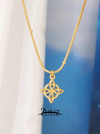 1 Pc Vintage Stainless Steel Geometric Celtic Knot Charm Necklace For Women For Daily Decoration Jewelry Gifts