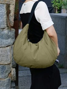 2024新款月牙包时尚牛角包健身瑜伽腋下包大容量单肩包百搭女士饺子包休闲手提包日常旅行通勤包 - 軍綠色 - 查看 6