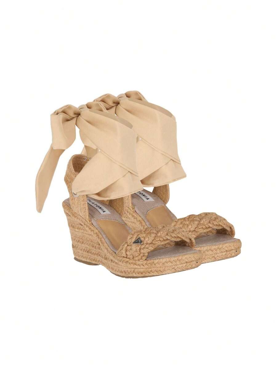 PLATONIA Alpargata Sandalia De Plataforma Gabriela Con Yute Natural Con Listón Ajustable Estilizado Para Mujer - Beis - Ver 1