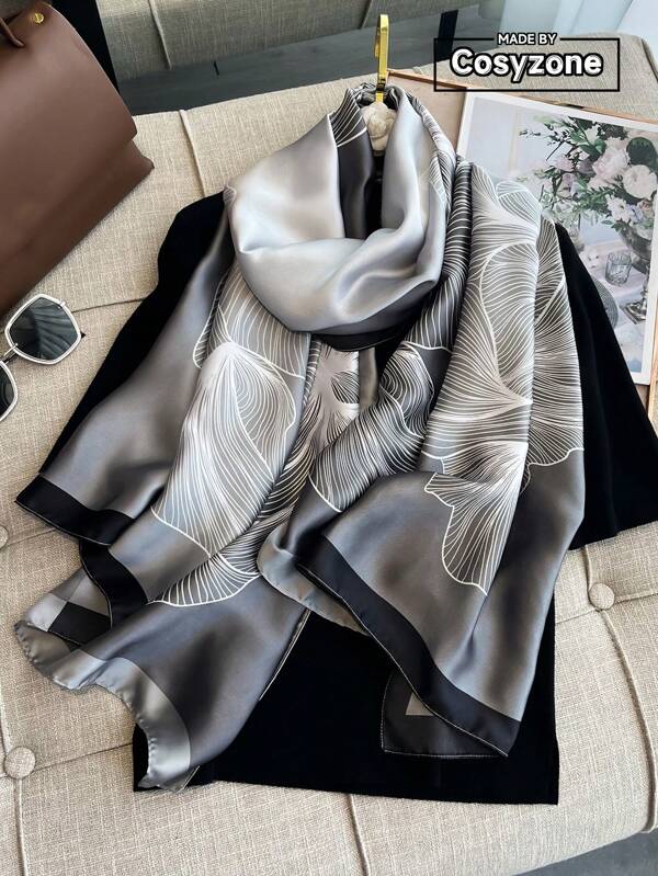 1pc Women Beach Accessories Simulation Silk Flower Printed Scarf, Sunscreen Beach Towel Or AC Shawl, Fashion All-Match Scarf For Summer Vacation Bandana,Hair Band,Head Band Ideal For Dressing Up Your Look