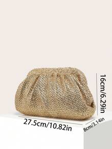 1 pieza Bolso de embrague plegable de mujer vintage con tejido de paja, bolso de embrague elegante para mujer, esencial para vacaciones, perfecto para viajes, vacaciones y playa