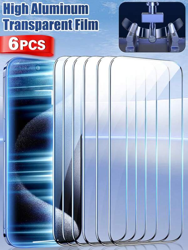 6pcs High Aluminum Full Screen Tempered Glass Protective Film Compatible With IPhone 15/13 Plus/14 Pro/SE/8, No White Edge Full Coverage, Scratch Resistant And Fingerprint-Proof Screen Protector, Compatible With IPhone SE-15 Series.