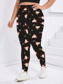 Jambiere de yoga cu imprimeu de marime plus, negru Skinny Riding