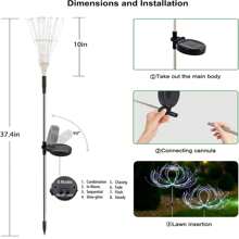 4 Piece, 420 LED Warm Solar Fireworks Light - 8 Modes, IP65 Water And Dust Resistant, Push Button Control, DIY Landscape Lighting For Paths And Outdoor Garden Decorations - Nickel Batteries, No Remote Controls, Durable Plastic And Metal Construction - Warm White - View 6
