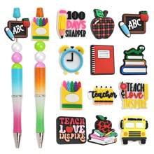 12pcs School Themes Toy Pen Accessories Silicone Beads, DIY Ballpoint Pen Decoration, DIY Keychain Accessories, Creative DIY Pencil Decoration - Multicolor - View 1