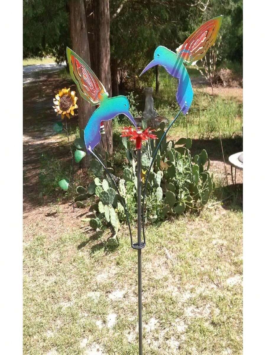 Unbeatablesale Metal Garden Sculpture 2 Painted Hummingbirds