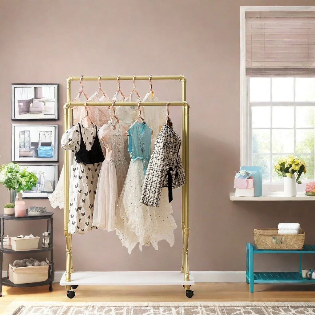 Multi Purpose Small Clothing Rack With Movable Wheels, Industrial ...