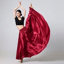 1 szt Burgudnia Panie 95CM Satyna Maks Spódnica midi Długi Sukienki Elastyczny pas Dla Taniec brzucha Przyjęcie księżniczki Cosplay Tańczenie Spódnice