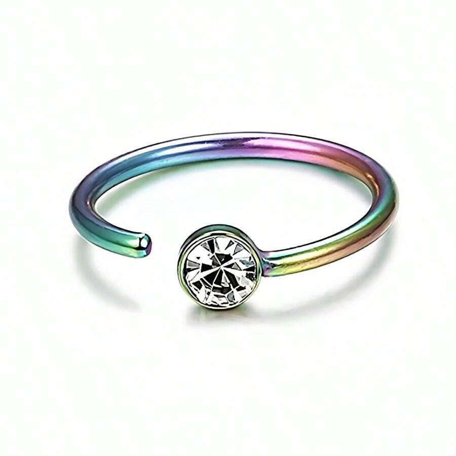 1pc 316 Stainless Steel CZ Stone Inlaid NonPiercing Nose Clip Ring