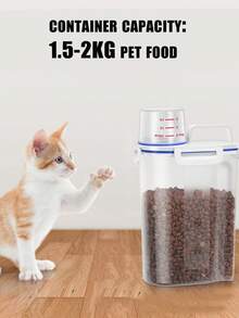 1.5kg/2kg Dog Cat Food Storage Tank With Measuring Cup Container Kitchen Storage Rice Box Grain Sealed Jar Pet Supplies Accessories - Blue and White - View 6
