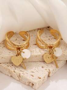 1pc Stainless Steel Initial Letter Ring For Women Cross Pendant Rings Gold Color Open Ring Jewelry - Letter Ring - View 5