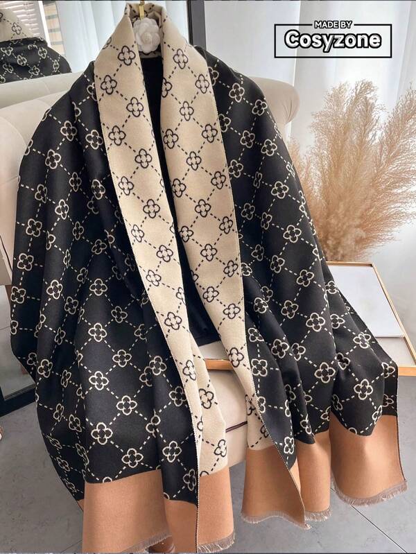 إيقاع 1 قطعة للنساء شال صناعي من الكشمير مع شرابات للخريف والشتاء، وشاح سميك ودافئ، مناسب للاستخدام اليومي الداخلي والخارجي