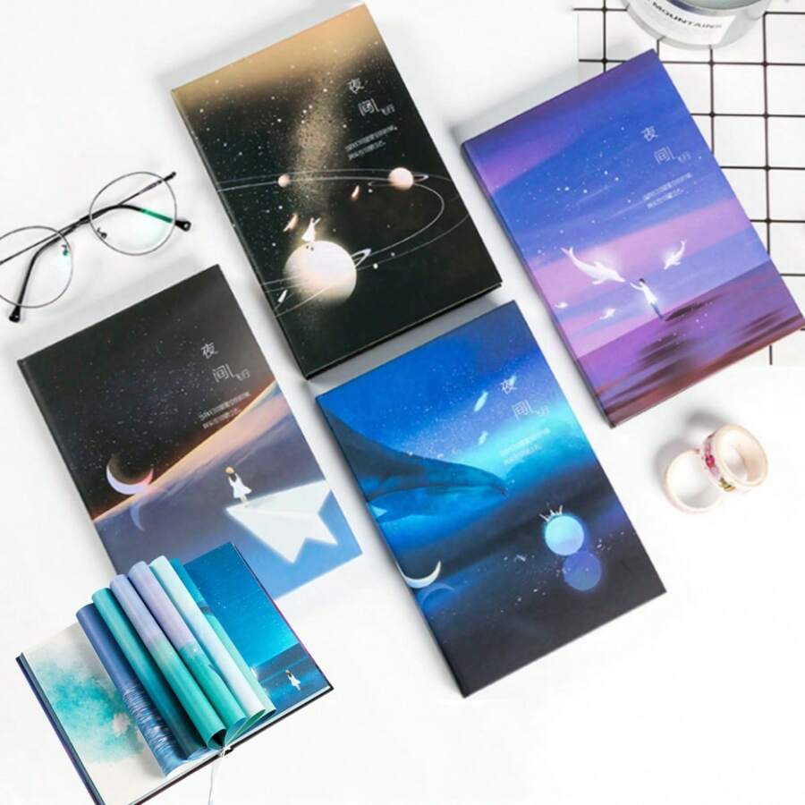 1pc Blue Themed Night Flight Colorful Hardcover Notebook Journal Memo ...