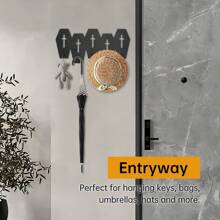 Ganchos de abrigo en forma de ataúd, perchero de madera negra con 5 ganchos, ganchos de pared de ataúd de servicio pesado para llaves, bolsos, toallas, ropa, decoraciones de pared góticas para baño, sala de estar, dormitorio - Negro - Ver 6