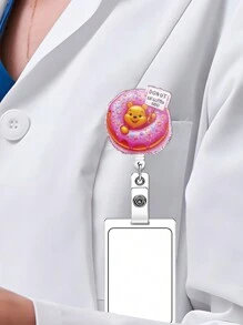 1pc Cartoon, Stitch, Retractable Badge Reel, Acrylic Name Badge Holder For Nurses, Office Workers - Multicolor - View 4