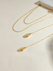 1pc Fashionable Ocean Series Women's Stainless Steel Gold Long Necklace Shell Pendant Decor Jewelry