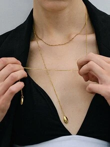 1pc Fashionable Ocean Series Women's Stainless Steel Gold Long Necklace Shell Pendant Decor Jewelry