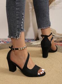 Sandalias de tacón alto y moda para mujer, zapatos de tacón grueso con diseño elegante y punta abierta, sandalias casuales para mujeres - Negro - Ver 6