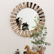 LUVODI 24" 32" Round Wall Mirror Decorative Silver Glass Vanity With Beveled Crystal Bling Sunburst Frame Edge For Livingroom Bathroom Diningroom Bedroom - 棕色 - 查看 3