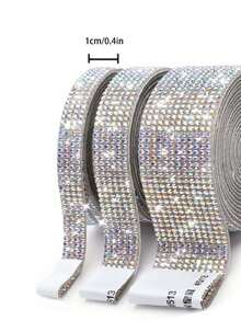 1pc 3Rolls Self-Adhesive Crystal Rhinestone Diamond Ribbon DIY Decoration Sticker With 2 Mm Rhinestones For DIY Event Car.Cross-Border Explosive Rhinestone Strips Self-Adhesive Rhinestone Paste Hot Melt Adhesive Mesh Diamond Tape DIY Ribbon Strips Clothing Accessories Hot Diamond Tape - Multicolor - View 3