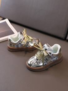 1pair Children's Athletic Shoes With PU Upper, Anti-Slip Outsole And Hook And Loop Closure