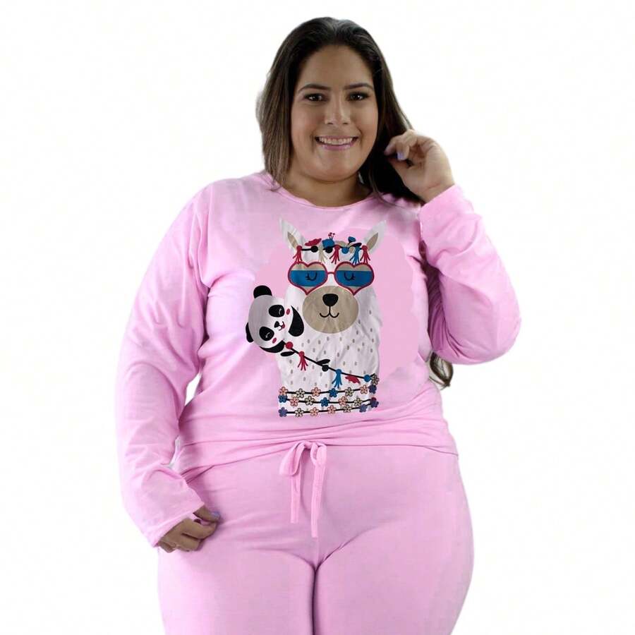 Plus Size Pajama Sets - 淺粉色 - 查看 1