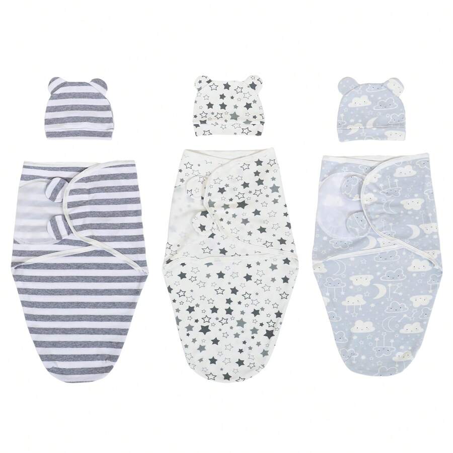 3pcs Newborn Baby Swaddle Set For 03 Months, Wearable Blanket And