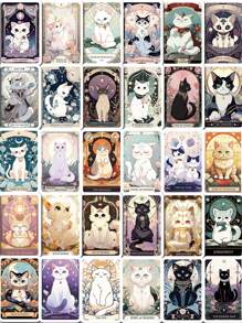 78pcs Cute Cat Tarot Cards Cartoon Stickers Creative Laptop, Phone Case, IPad, Water Cup Waterproof Self-Adhesive Sticker,Stationery Cat,Bookish Merch,Kawaii Cat - Multicolor - View 13