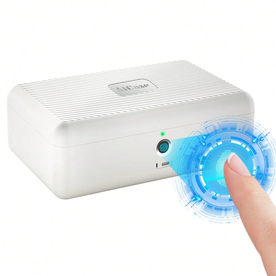 Portable Biometric Fingerprint Storage Box Cash Jewelry Watch Phone Hard Disk Security Lock Safe Rechargeable Storage Box Case Support Up To 50 Fingerprints Recording - trắng - Xem 1