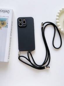 Funda de teléfono sólida con cordón compatible con iPhone 15/15 Pro, con colgante para teléfono