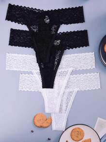 Conjunto de 4 tangas de encaje de leopardo para mujer, ropa interior sexy