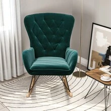 LIVINGANDHOME Living And Home Modern Upholstered Rocking Chair For Living Room Bedroom - Dark Green - View 2