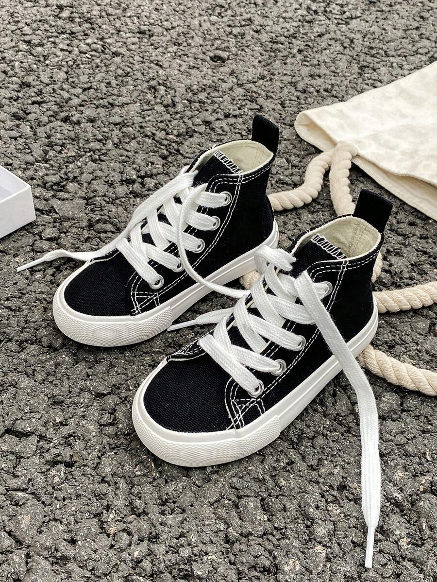 OPOEE帆布鞋，儿童中帮运动鞋，春秋季韩版，男女通用，时尚低帮休闲系带运动鞋，经典高帮运动鞋，百搭休闲运动滑板鞋